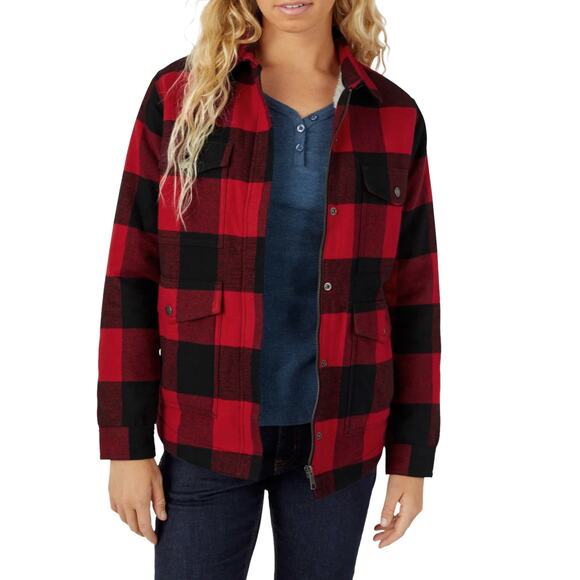 Dickies Flannel Chore Coat Sz S New $80 Red Plaid Fleece-Lined Jacket Shacket - Picture 10 of 12